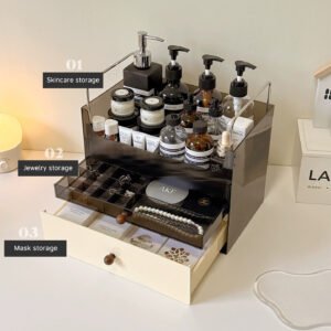 Luxury Desktop Cosmetic Storage Box with Lid – Dustproof Drawer-Style Vanity Organizer for Skincare, Jewelry, and Makeup